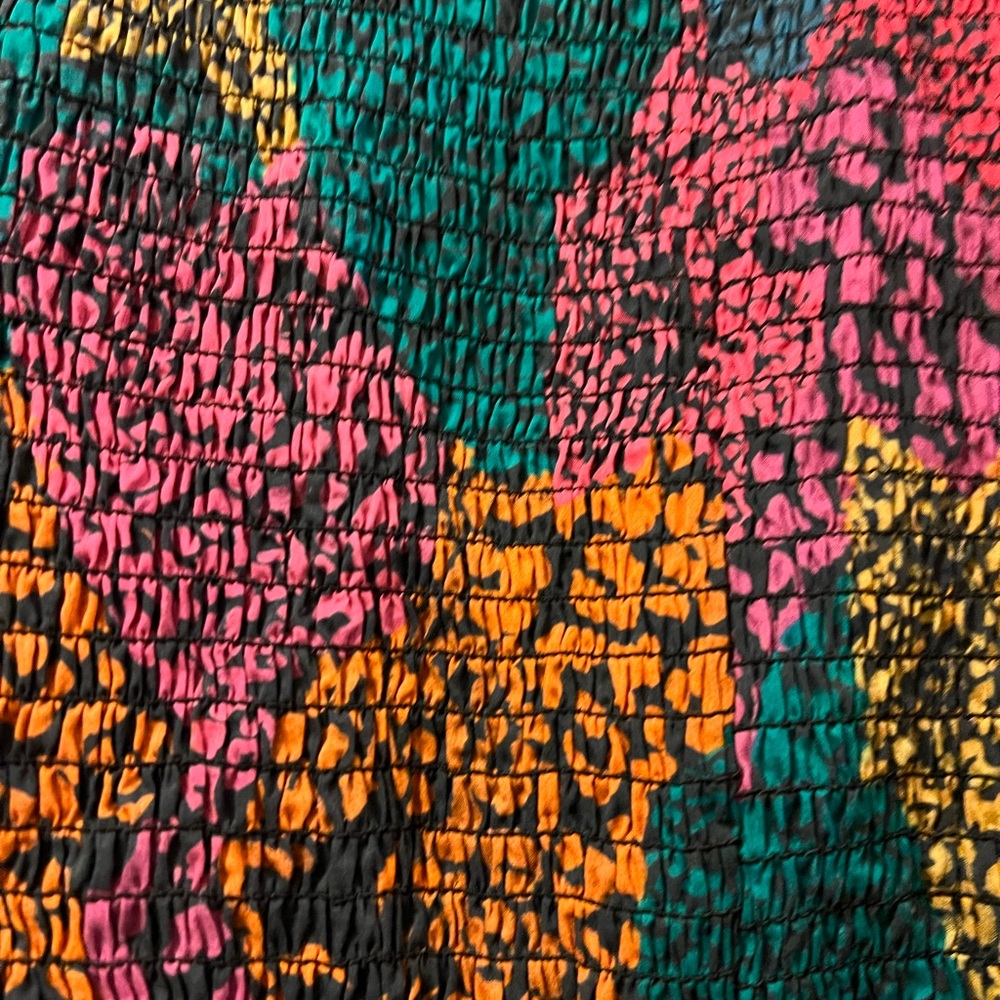 FARM Rio Multicolor Smocked Long Sleeve Top — Pink, Teal, Mustard, Blue - Picture 3 of 4